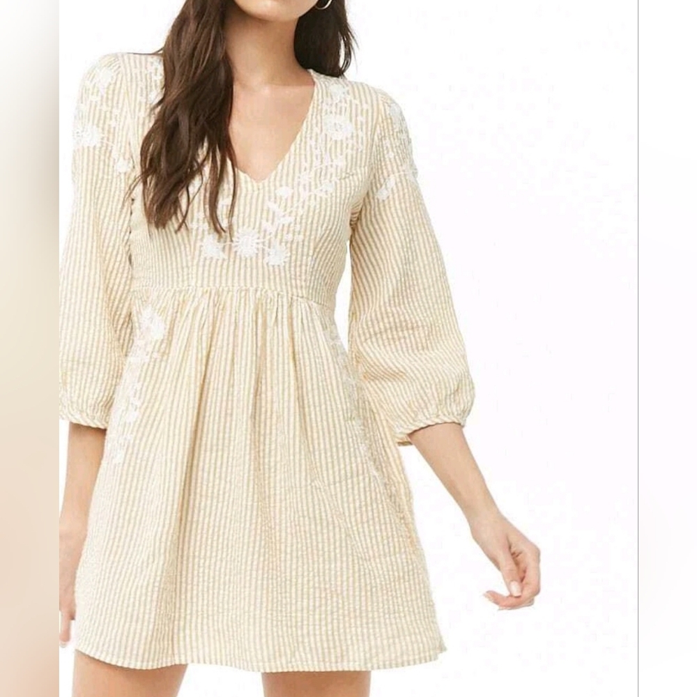 Forever 21 Embroidered Boho Striped Dress – Size M – Flaw at Zipper